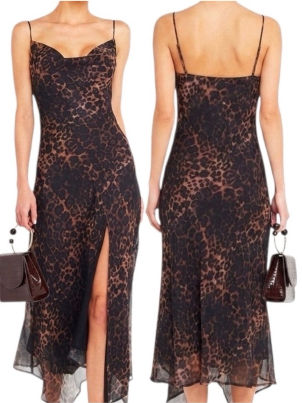 Leopard Print Slip Dress in Brown and Black